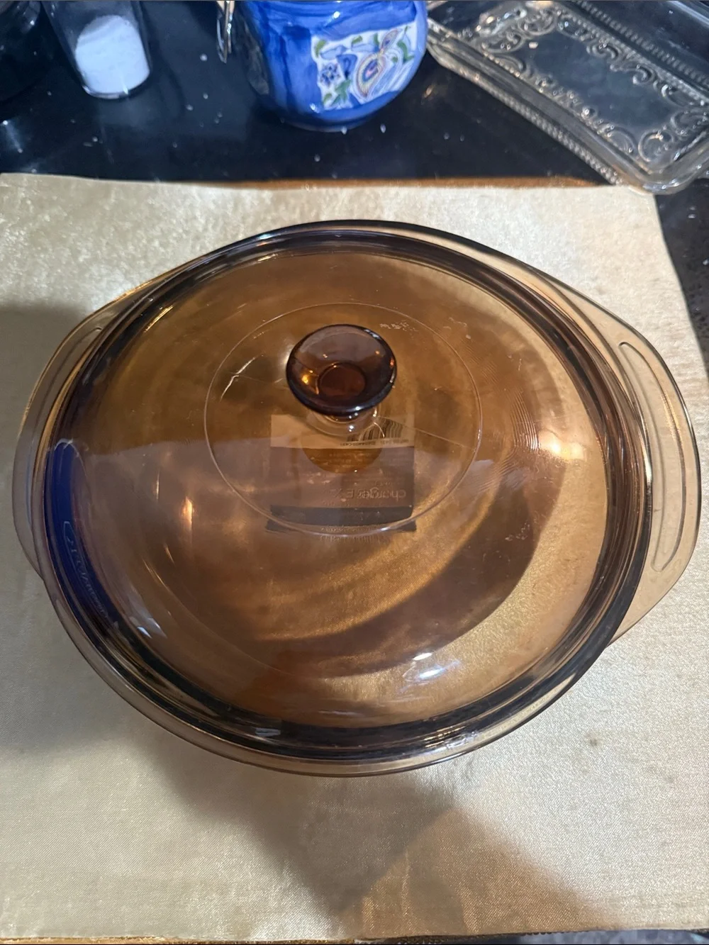 Pyrex Amber Glass Covered Casserole with Handle Lid